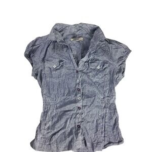 American Rag Girls Button Front Shirt Blue White‎ Stripe Cotton Size M